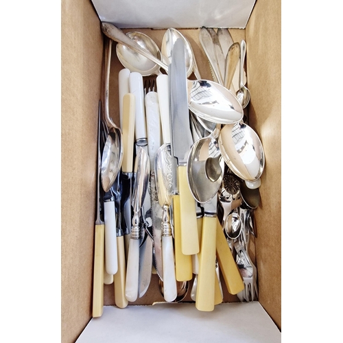 152 - Assorted silver plated flatware, a mother of pearl plated cake knife, butter knife, bone handled kni... 