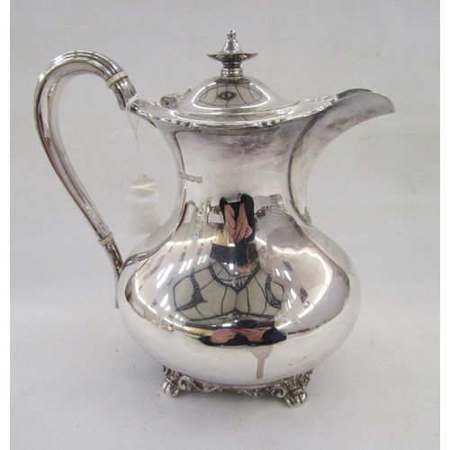 17 - George V silver teapot, raised on four bun style feet, hallmarked Sheffield 1929, by Atkin Brothers,... 