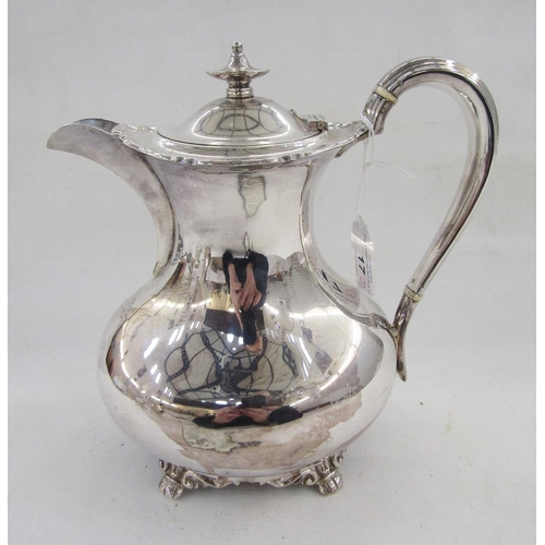 17 - George V silver teapot, raised on four bun style feet, hallmarked Sheffield 1929, by Atkin Brothers,... 