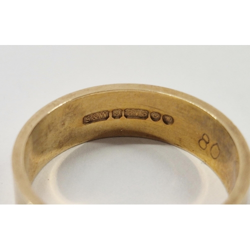 180 - 9ct gold wedding band, slightly textured size N, 4g approx., and a gold-coloured wedding band, plain... 