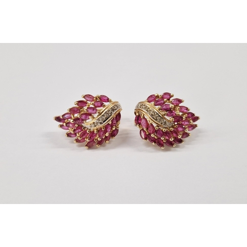 237 - Pair ruby and diamond leaf pattern earrings