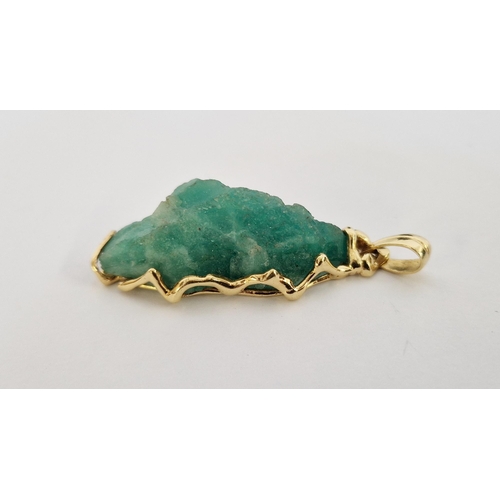 239 - Gold mounted Colombian emerald pendant 6cm total length, the stone weighing 11g and the gold 8.9g, t... 