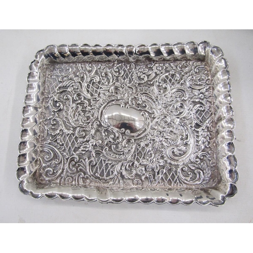 27 - Edwardian silver embossed trinket tray, of rectangular form, hallmarked Sheffield 1903, maker's mark... 