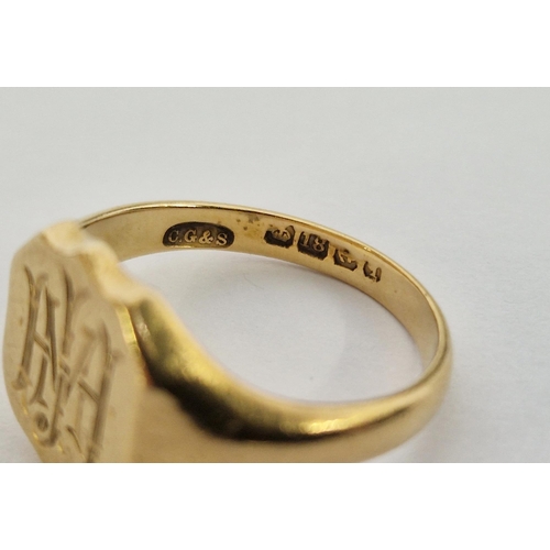 272 - 18ct gold signet ring with shield shape top size P1/4, 7.5 approx