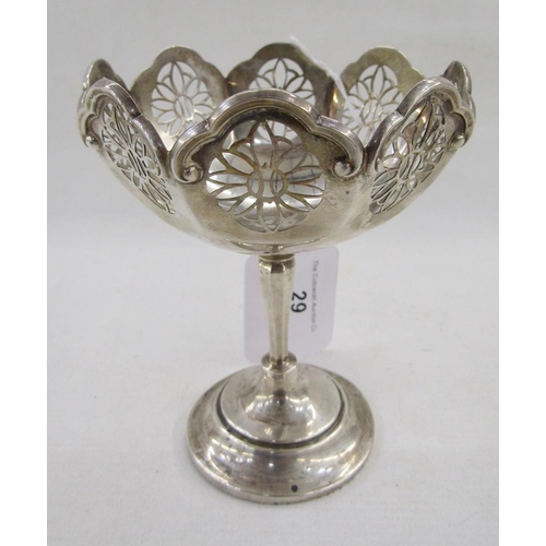 29 - George V silver bon bon dish by Mappin & Webb, with pierced filigree border, on slender stem with ci... 