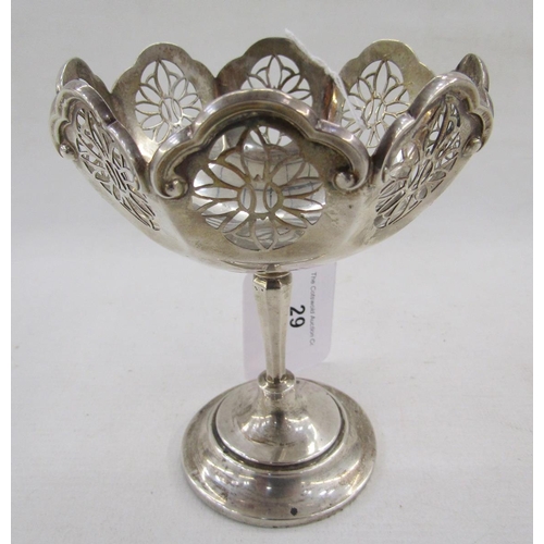 29 - George V silver bon bon dish by Mappin & Webb, with pierced filigree border, on slender stem with ci... 