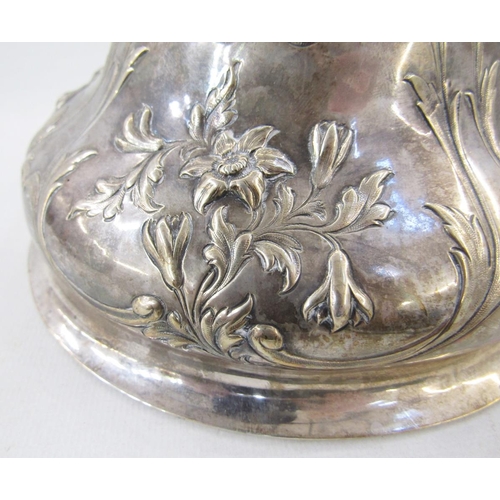 3 - Early Victorian silver muffin dish lid, with embossed and engraved floral motifs throughout, narciss... 