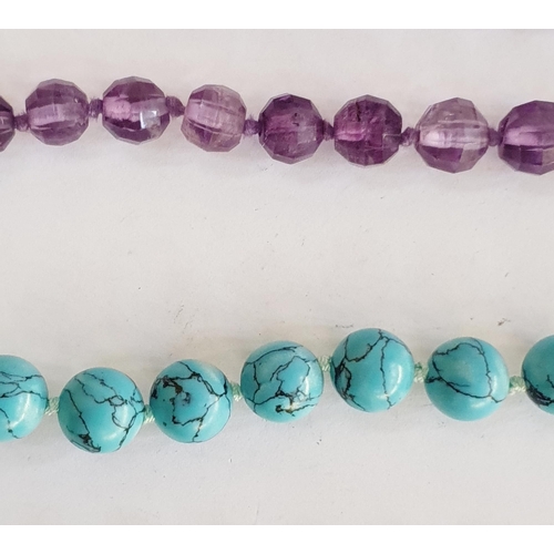 331 - Polished turquoise bead necklace, single-strand and a graduated faceted amethyst-coloured bead neckl... 