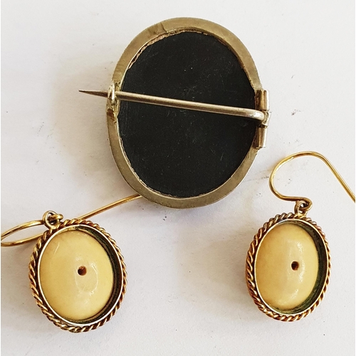 333 - Pair Victorian gold lava drop earrings with classical reliefs within ropetwist borders, a silver-mou... 