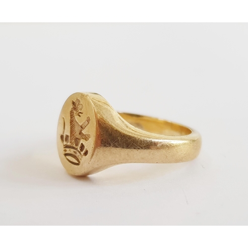 343 - Gent's 9ct gold signet ring, intaglio engraved with lion and crown, size I3/4, 6.4g approx.