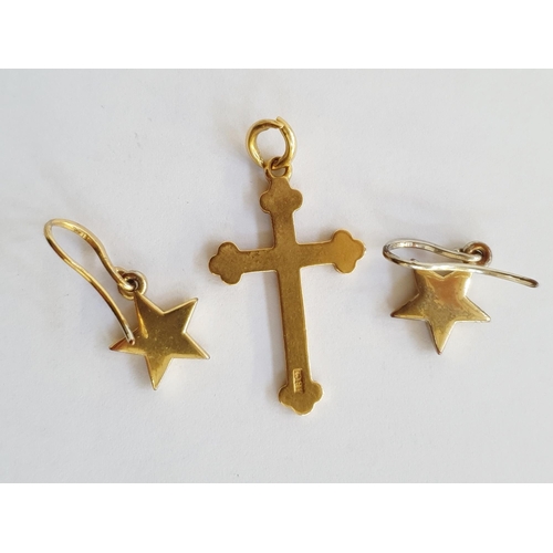 346 - Edwardian 18ct gold cross pendant with trefoil ends and inscription, 3.7g approx. and a pair of roll... 