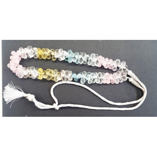 377 - Aquamarine, tourmaline, citrine and rose quartz bead necklace, all with multiple facets and on colou... 