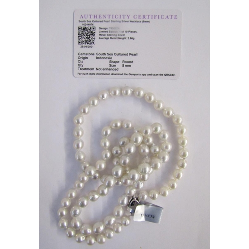 382 - Two strings of South Sea cultured pearls, two long strings of cultured pearls, a string of pale pink... 