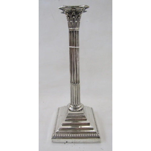 4 - Set of four large Victorian silver candlesticks by Frederick Elkington, Corinthian columns on steppe... 