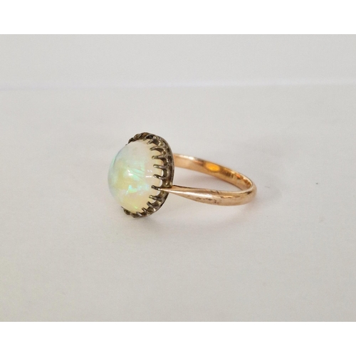 400 - Gold-coloured metal and opal ring set oval cabochon opal size L, in Dibdin & Co SW1 box