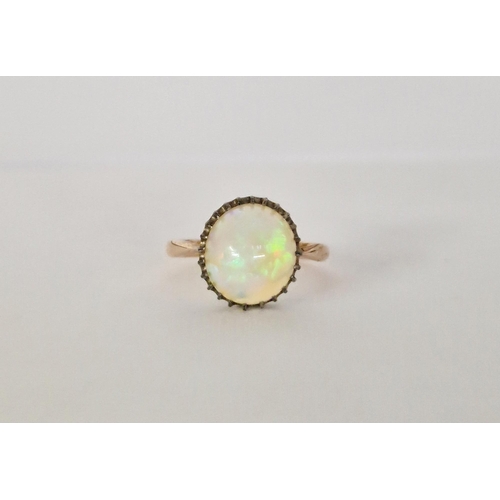 400 - Gold-coloured metal and opal ring set oval cabochon opal size L, in Dibdin & Co SW1 box