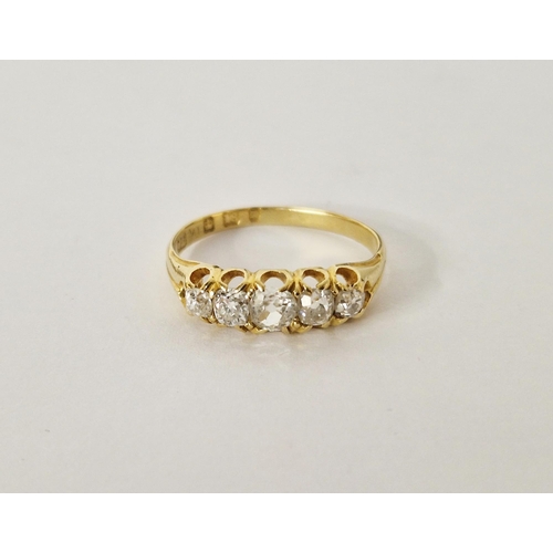 406 - 18ct gold and diamond five stone dress ring, set five old cut diamonds size R