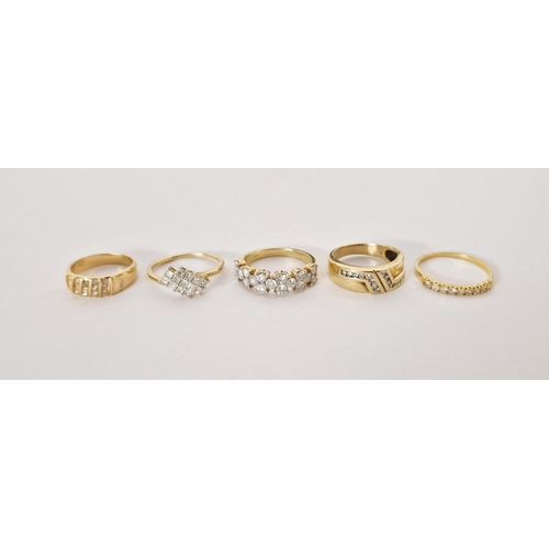 421 - Five various gold and diamond dress rings of various sizes