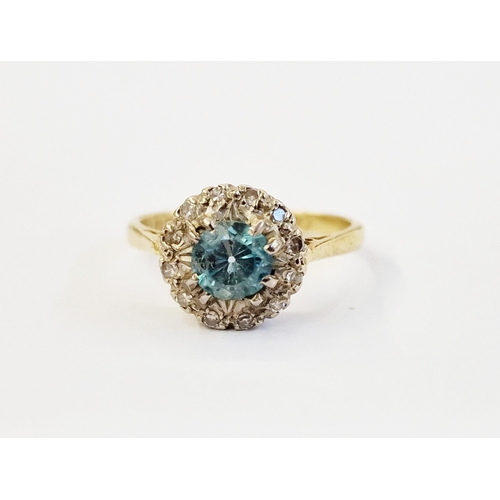 430G - 9ct gold zircon and diamond ring, set single blue stone to centre and surround of tiny diamonds size... 