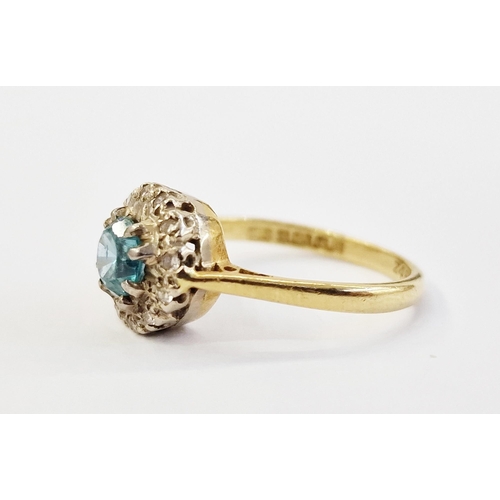 430G - 9ct gold zircon and diamond ring, set single blue stone to centre and surround of tiny diamonds size... 