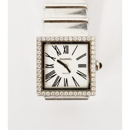 446 - Vintage ladies Chanel Acier Etanche diamond set wristwatch, the square dial having Roman numerals de... 