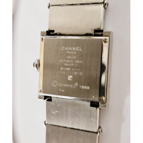 446 - Vintage ladies Chanel Acier Etanche diamond set wristwatch, the square dial having Roman numerals de... 