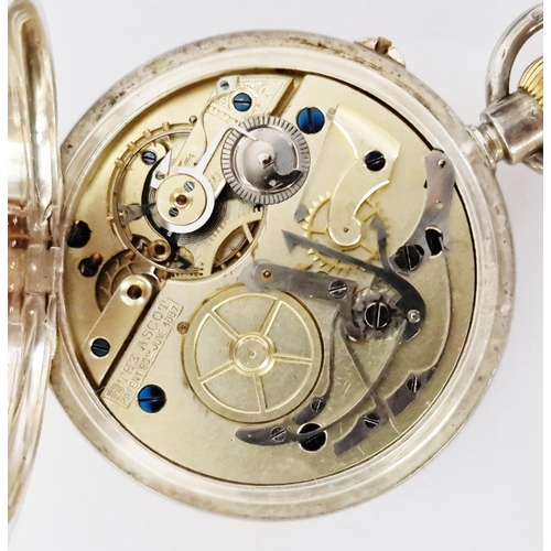 452 - Victorian silver cased chronograph pocket watch 'The Ascot', patent 20th June 1887, the enamel dial ... 