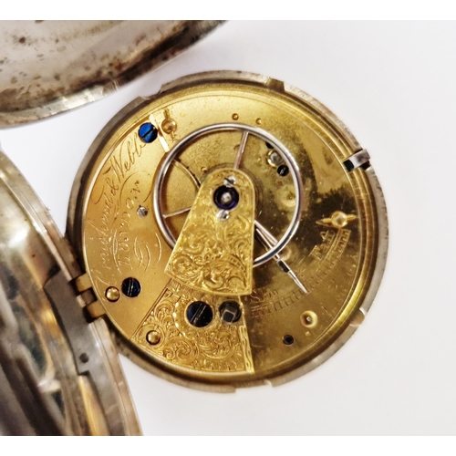 455 - Early Victorian silver cased full hunter pocket watch, the enamel dial having Roman numerals hour ma... 