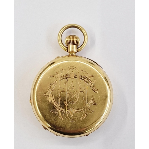 456B - 18ct gold half hunter pocket watch with subsidiary seconds dial, button winding, with hallmarks Lond... 