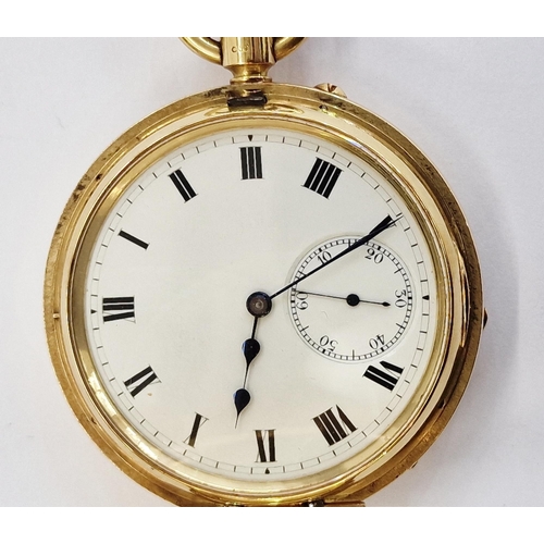 456B - 18ct gold half hunter pocket watch with subsidiary seconds dial, button winding, with hallmarks Lond... 