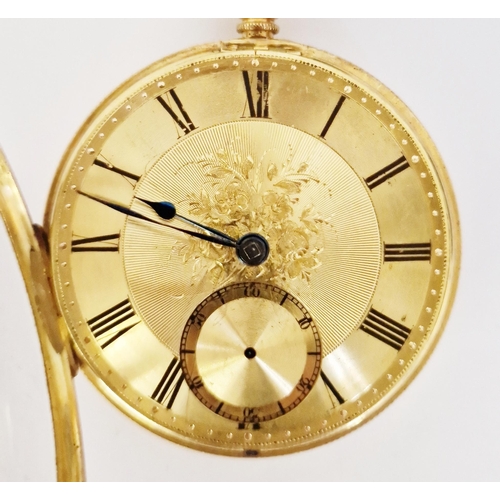 457 - Victorian 18ct gold cased open faced pocket watch, the circular dial having Roman numerals denoting ... 