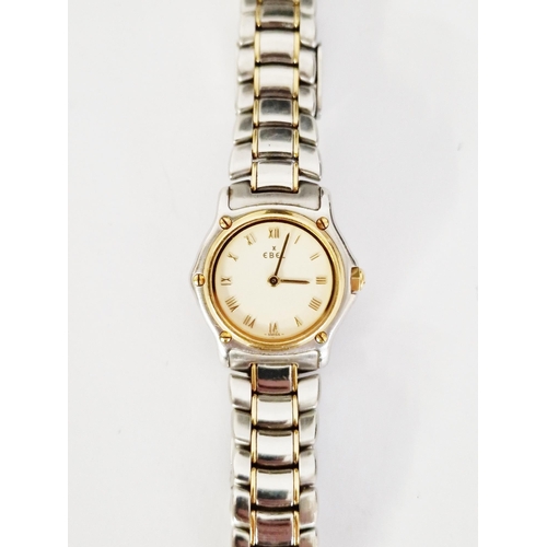 468 - Ladies steel and gold plated Ebel quartz wristwatch, the circular dial having gilt Roman numeral hou... 