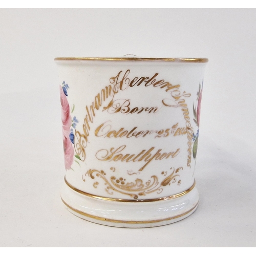 481 - WITHDRAWN Staffordshire porcelain named and dated mug, gilt with name 'Bertram Herbert Lyne Stivens,... 