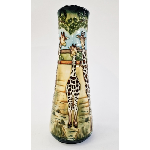 484 - Moorcroft 'Shimba Hills' pattern tall cylindrical jug, signed 'Sian Leeper', printed and impressed m... 