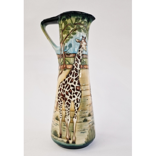 484 - Moorcroft 'Shimba Hills' pattern tall cylindrical jug, signed 'Sian Leeper', printed and impressed m... 