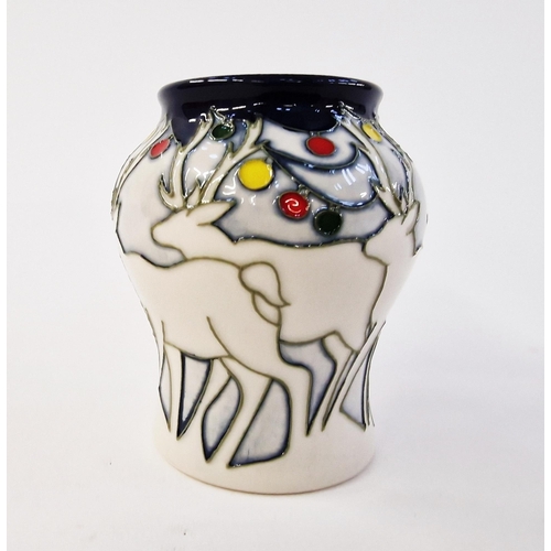 485 - Moorcroft small baluster reindeer-pattern vase, printed, painted and impressed marks, circa 2010, tu... 