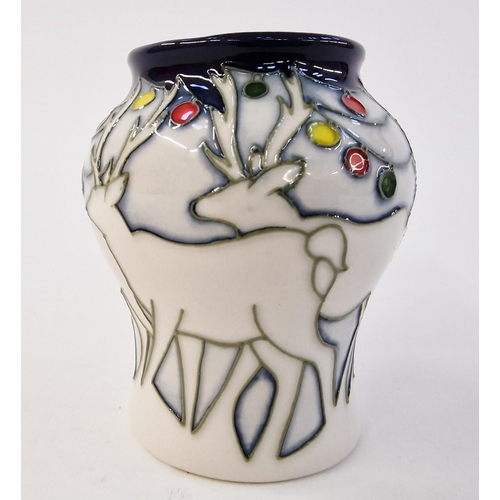 485 - Moorcroft small baluster reindeer-pattern vase, printed, painted and impressed marks, circa 2010, tu... 