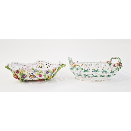 488 - Late 19th century Meissen (Outside Decorated) pierced two-handled shaped oval basket painted with pa... 