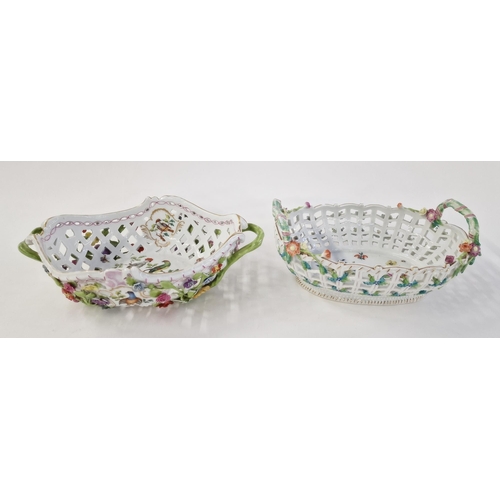 488 - Late 19th century Meissen (Outside Decorated) pierced two-handled shaped oval basket painted with pa... 