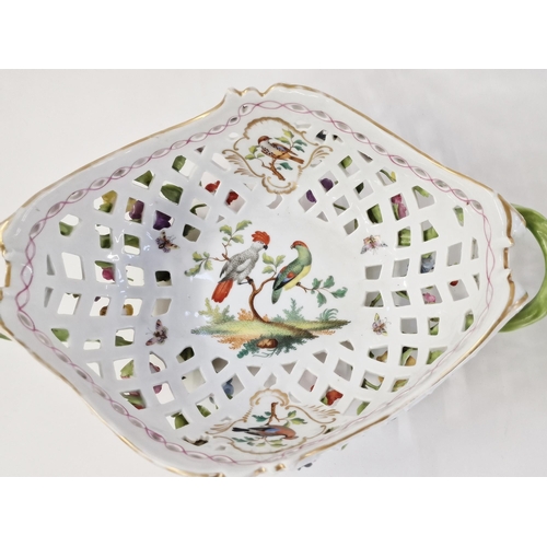 488 - Late 19th century Meissen (Outside Decorated) pierced two-handled shaped oval basket painted with pa... 