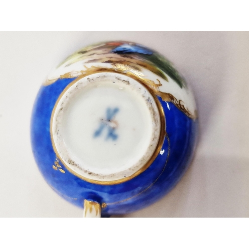 489 - Meissen (Outside Decorated) miniature blue ground teacup, with cancelled blue cross swords marks, pa... 