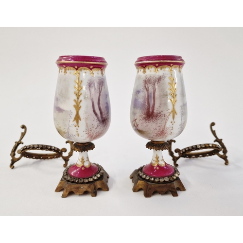 490 - Pair of late 19th century gilt metal-mounted Sevres-style vases, spurious interlaced L marks, each b... 