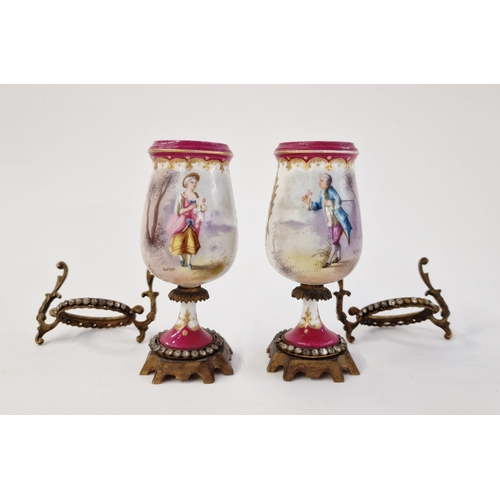 490 - Pair of late 19th century gilt metal-mounted Sevres-style vases, spurious interlaced L marks, each b... 