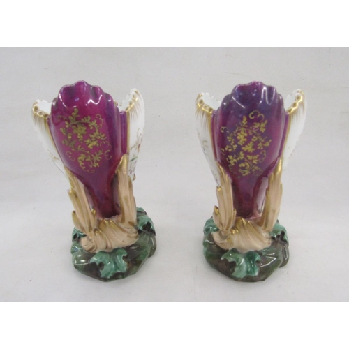 497 - Pair of mid-19th century Paris porcelain cornucopia vases, each painted with bouquets of flowers wit... 