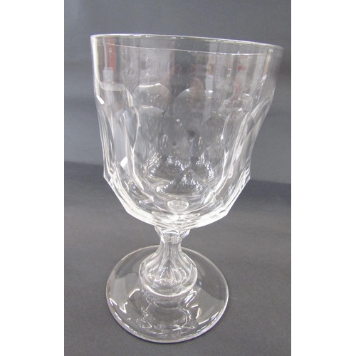 499 - Six cut-glass large water goblets, probably early 20th century, each bowl cut with diamonds and lapp... 