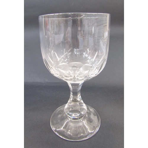 500 - Assembled set of five cut glass water goblets, probably early 20th century, each bowl cut with ovolo... 