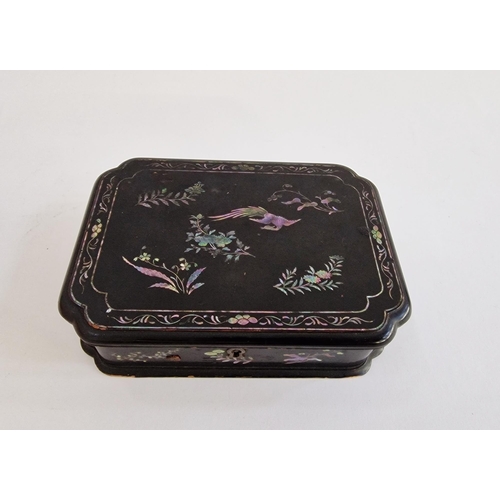 534 - 19th century Chinese lacquer and mother-of-pearl inlaid gaming box and mother-of-pearl counters, the... 