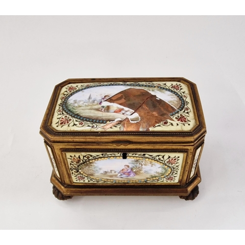 538 - Late 19th century French enamel and gilt metal-mounted jewellery casket, of canted rectangular form ... 