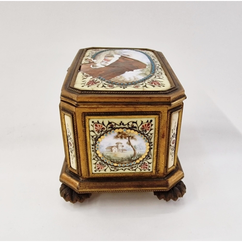 538 - Late 19th century French enamel and gilt metal-mounted jewellery casket, of canted rectangular form ... 