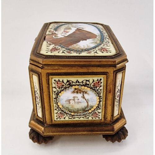 538 - Late 19th century French enamel and gilt metal-mounted jewellery casket, of canted rectangular form ... 